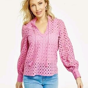 NWT Calypso St Barth Pink Eyelet Tassel Top L